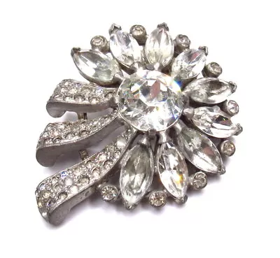 Vintage Eisenberg Original Clear Rhinestone Fur Clip Brooch Pin • $225