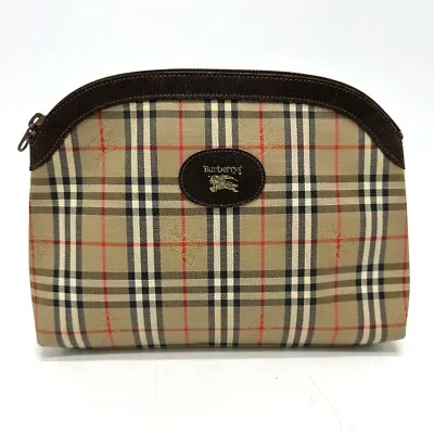 BURBERRY Check  Pouch Canvas/Leather Beige • $269.50