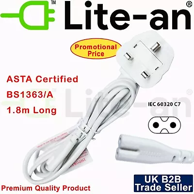 £5.45 • Buy Figure 8 Mains Power Lead Cable UK Plug Cord Fig8 IEC C7 For TV Sky Box Radio