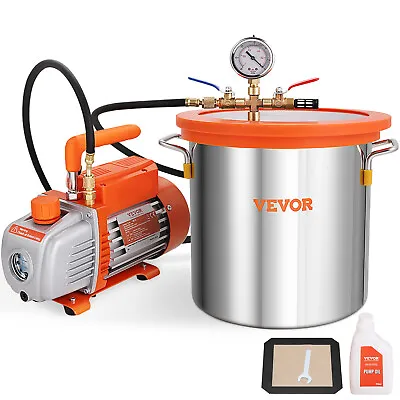 $134.99 • Buy VEVOR 3 Gallon Vacuum Chamber And 3.5CFM Single Stage Pump Degassing Chamber Kit