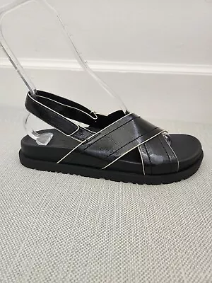 Zara Black Patent Women Slingback Sandals Footbed Cross Strap Open Toe  • $49.98