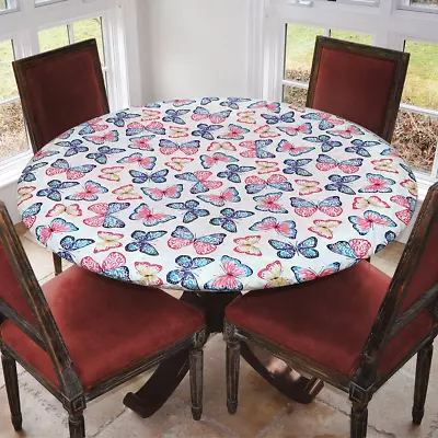 $22.56 • Buy Deluxe Elastic Edged Flannel Backed Vinyl Fitted Table Cover - Butterfly Pattern
