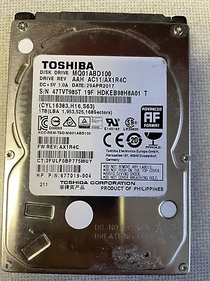 Toshiba MQ01ABD100 1TB 2.5  Laptop Hard Drive SATA HDD • £37.45