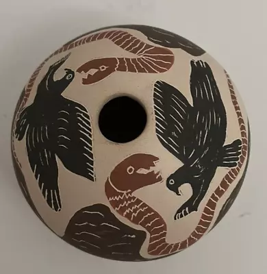 Mata Ortiz Pottery Eagle Snake Seed Pot Jose Villa Handmade Mexican Folk Art • $50