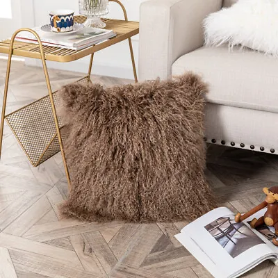 Genuine Mongolian Lamb Wool Cushion Cover Curly Fur Couch Pillowcase 18x18in US • $37.99