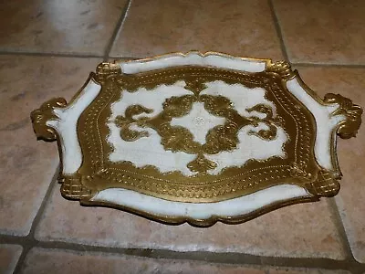 Vtg Italian Florentine Gold & Cream Wood Handled Tray • $15