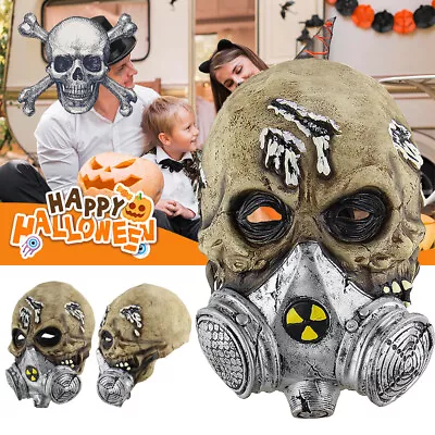 Gas Mask Purge Full Head Latex Halloween Zombie Costume Accessory Adult Props • £6.85