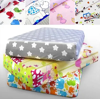 100% Cotton Fitted Sheet Printed 160x80 140x70 120x60 90x40 Nursery Baby Cot • £7.99