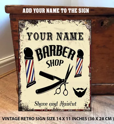 PERSONALISED MENS BARBER METAL SIGN HAIRDRESSERS Wall Retro Vintage RT RS485 • £8.95