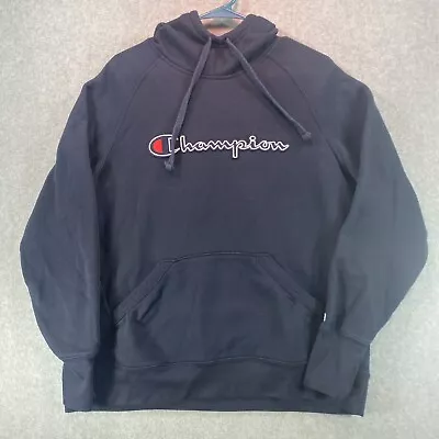 Champion Hoodie Men’s Large Blue Hooded Sweatshirt Cowl Neck Logo • $21.99