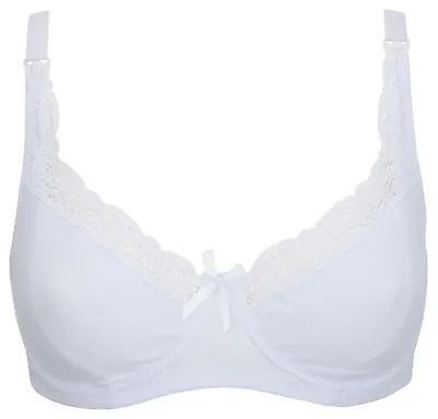 Ex Store Underwired Nursing Bra With Lace Trim White • £7.99