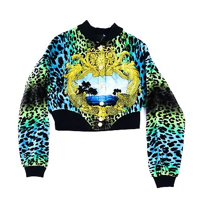 Ladies Versace X H&M Cropped Baroque Print Velvet Bomber Kanye Jacket Size XS • $302.99