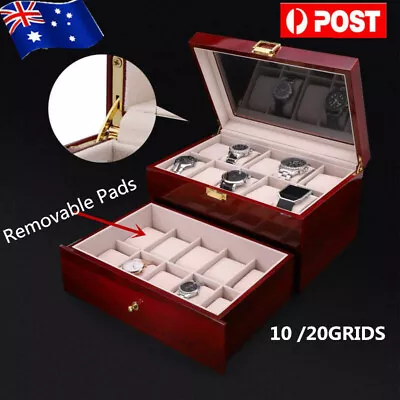 10/20 Glass Wooden Watch Jewelry Display Case Collection Storage Holder Box AU • $62.09