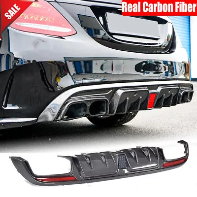 For Mercedes Benz W205 C300 C43 C63 AMG Real Carbon Rear Bumper Diffuser W/Light • $436.99