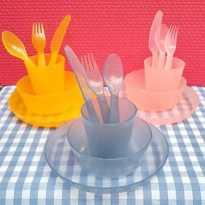 Kids Lunch Dinner Breakfast Set Of 3 - 18Pc Plastic Bowls -Plates -Cups -Cutlery • £9.99