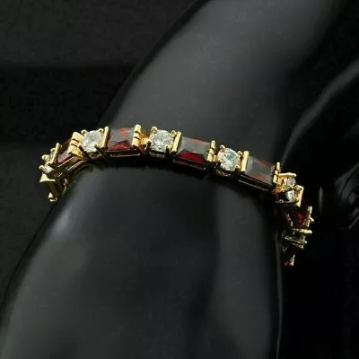 Emerald Lab-created Garnet Diamond Women Tennis Bracelet 14K Yellow Gold Plated • $175.99
