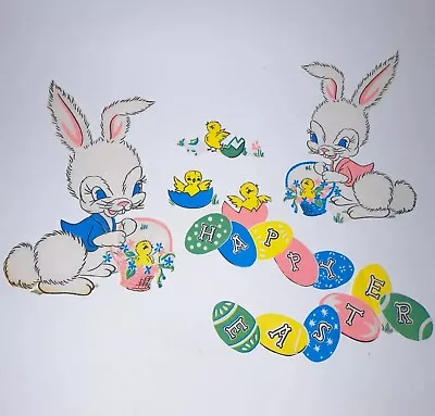 6 Pc VTG Easter Cut Out Paper Wall Decorations Tissue Crepe Paper Bunnies Eggs • $45