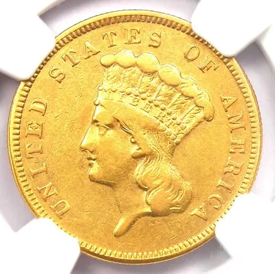 1860-S Three Dollar Indian Gold Coin $3 - NGC AU Detail - Rare  S  Mint Date • $3785.75