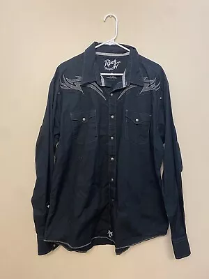 Rock 47 By Wrangler Men’s Pearl Snap Long Sleeve Western Shirt Black 2XL XXL • $21