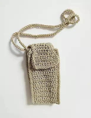 Vintage Faux SAK Cell Phone Holder Beige Woven Narrow Purse Bag Wristlet Strap • $6.99