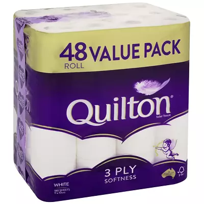 $36.83 • Buy 48x Quilton Toilet Paper Tissue Rolls 3-Ply 180 Sheets - Free Postage Best Price