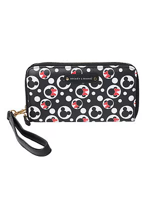 Women's Mickey & Minnie Icons Black Zip Around Wallet All-Over Print Wristlet • $27.99