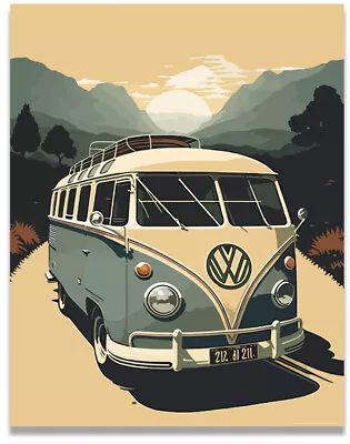 Van Mountains Volkswagen Poster Vintage Beach Surf 11x14 Inches Unframed • $9.95