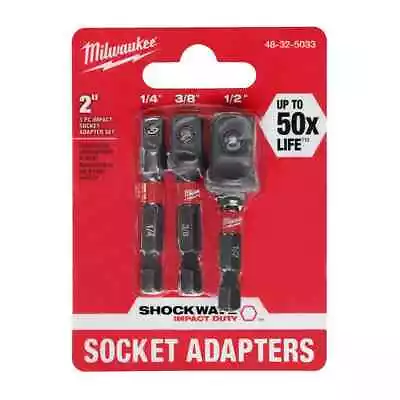 Milwaukee Socket Adapter Set Impact Duty Hex Shank 1/4 1/2 3/8 In. Driver Pack • $12.87