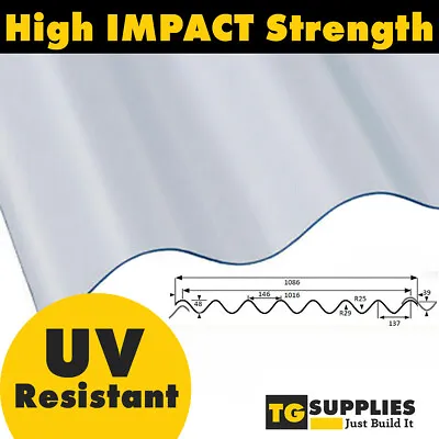 Big 6  Profile High Impact CLEAR Corrugated PVC Roofing Sheets UV Protected • £34.89
