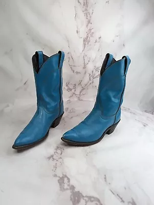 Laredo Boots Women 8 M Blue Leather Turquoise Vintage Cowgirl Western Retro • $100.18