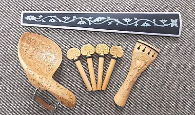 New Rose Carved Violin Parts -Tailpiece/Pegs/Chinrest/Fingerboard - 4/4 Size • $80