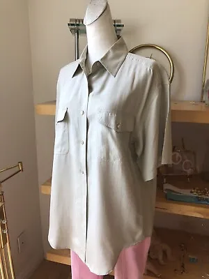 £14.72 • Buy Vintage 90’SHERI E Collection Silk Safari Style Khaki Short Sleeves Shirts SzM