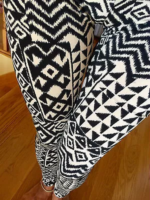 AZTEC TRIBAL Black TAN Ankle Leggings Pants Polyester S M L XL 2-12 • $3.99