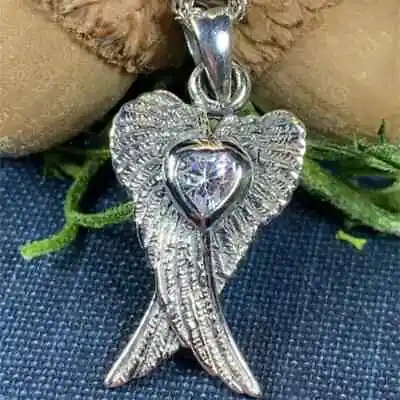 925 Sterling Silver White Topaz Guardian Angel Wings Goddess Pendant Necklace • $15.74