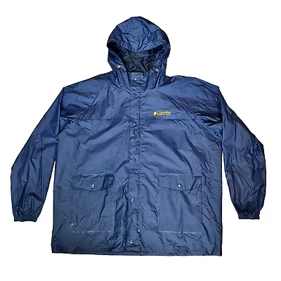 Columbia Mens Rain Jacket Slicker Size XXL PVC Blue Brim Hood Fish Hunt • $19.88