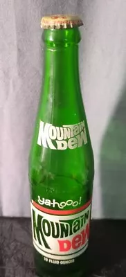 Vintage Mountain Dew Mt Dew Ya-hooo!  Green Glass Soda Pop Bottle 10oz W/ Cap  • $9.99