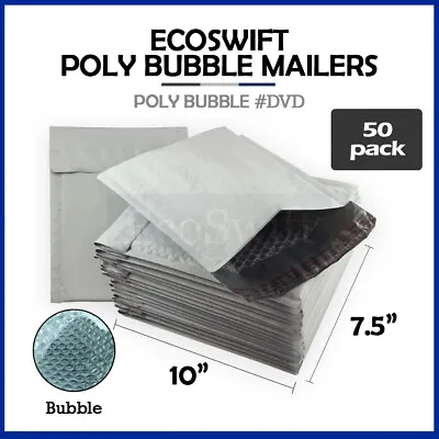 50 #0 7.5 X 10 EcoSwift Poly Bubble Mailers Padded Envelope Shipping Bags DVD • $18.49