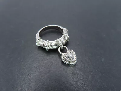 Judith Ripka Sterling Silver & CZ Dangling Heart Ring Size 4.75 6.6g • $5