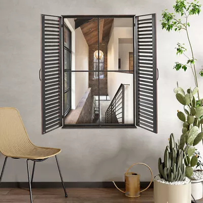 Garden Shutter Window Mirror Retro Metal Frame Decorative Mirror Indoor Outdoor • £95.95