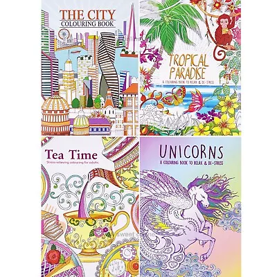 4 Design Adult Colouring Book De-stress A4 City Paradise Teatime Unicorn 32 Page • $29.95