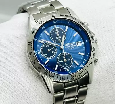 Seiko Spirit SBTQ071 Blue Dial Chronograph Stainless Steel Men's Watch • $99.99