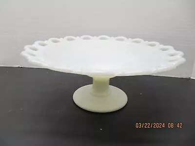 Vintage Milk Glass Pedestal Lace Edge Cake Plate • $18