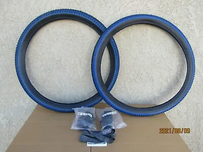 $49.99 • Buy [2] 26''x 2.10  BLACK & BLUE BICYCLE TIRES, TUBES & LINERS FOR MTB,CRUISER, 