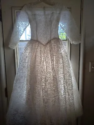 Vintage 50's Bridal Dress Tea Length Lots Of Lace And Netting Ex Sm • $148