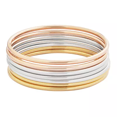 Edforce Stainless Steel Glossy Thin Round Bangle Bracelet Set For Women Set Of 7 • $24.99