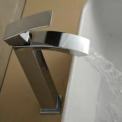 Tall Waterfall Basin Tap Mixer Faucet Bathroom Mono Lever Sink Chrome Tap • £69.73