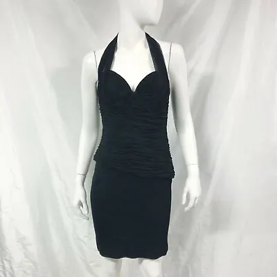 Womens Vintage VICKY TIEL Couture Black Halter Body Con Dress Made In France • $250