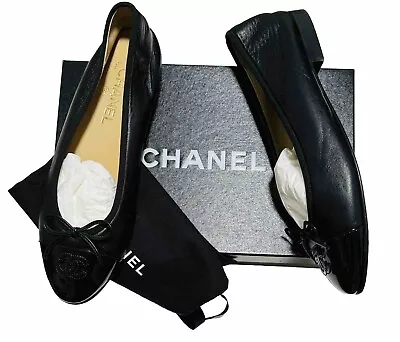 RRP£895 Chanel Ballet Flats Chanel Shoes Black 39.5 UK6 26cm • £599