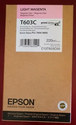 05-2025 Genuine Epson T603C00 Light Magenta Ink 220ml Stylus Pro 7800 9800 T603C • $139.89