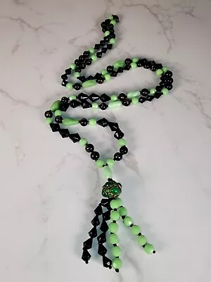 Stunning Vintage Jadeite Onyx 24  Beaded Buddha Necklace • $25